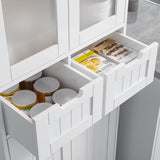 HORSTORS 67" Tall Storage Cabinet, Freestanding Pantry Cabinet with Glass Door and Shelves, Linen Bathroom Cabinet with 2 Drawers for Living Room, HORSTORS