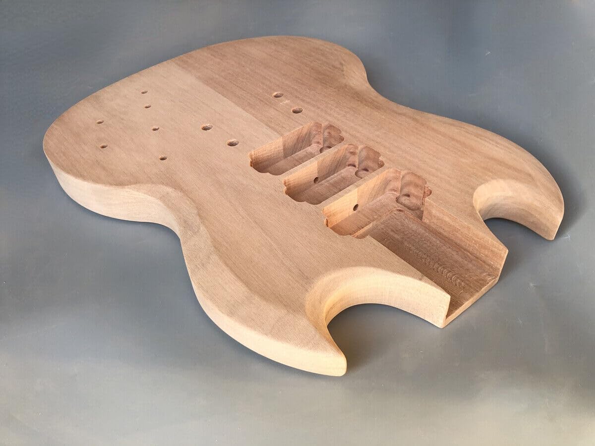 WUQIMUSC Unfinished guitar body mahogany wood DIY for SG style HHH pickups Set In Heel - WoodArtSupply