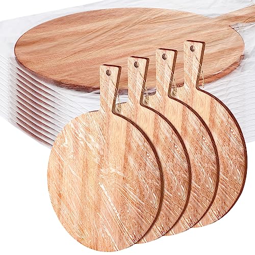 Patelai 12 Piece Round Wood Cutting Board Pizza Peel with Handle Laser Engraving Serving Board Charcuterie Cheese Bread Cutting Board for DIY Wedding Patelai