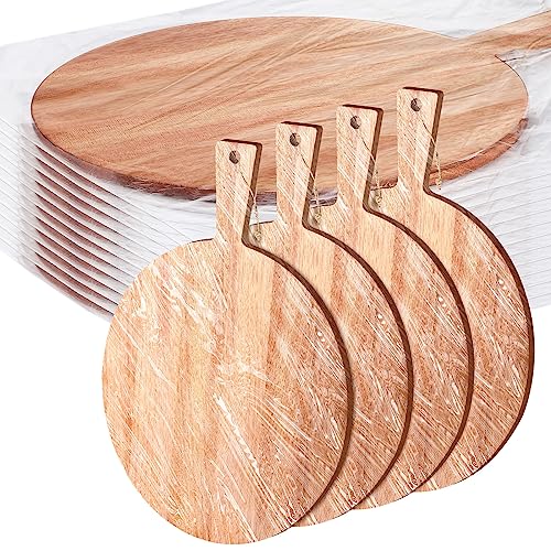 Patelai 12 Piece Round Wood Cutting Board Pizza Peel with Handle Laser Engraving Serving Board Charcuterie Cheese Bread Cutting Board for DIY Wedding - WoodArtSupply