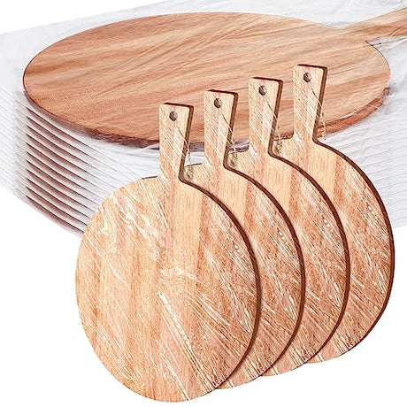 Patelai 12 Piece Round Wood Cutting Board Pizza Peel with Handle Laser Engraving Serving Board Charcuterie Cheese Bread Cutting Board for DIY Wedding Patelai