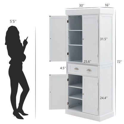 Squireewo 72" Freestanding Kitchen Pantry Storage Cabinet with Doors and Adjustable Shelves,Storage Cupboard with Large Drawer for Kitchen,Bathroom