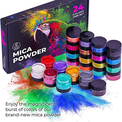 Mica Powder for Epoxy Resin - Pigment Powder for Nails - Epoxy Resin Color Pigment - Mica Powder for Soap Making, Lip Gloss – 24 Jars, 10g of Epoxy - WoodArtSupply