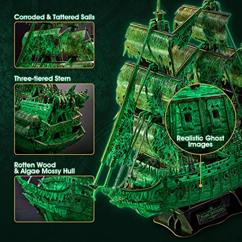 3D Puzzles for Adults Glow in The Dark The Flying Dutchman Luminous Haunted Pirate Ship Arts for Adults Model Kits Ghost Ship Gifts for Men Women, CubicFun