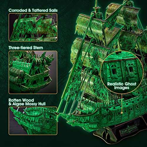 3D Puzzles for Adults Glow in The Dark The Flying Dutchman Luminous Haunted Pirate Ship Arts for Adults Model Kits Ghost Ship Gifts for Men Women, - WoodArtSupply