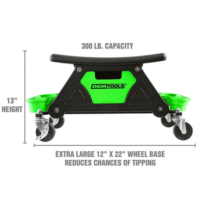 OEMTOOLS 24986 Heavy-Duty Rolling Workbench and Creeper Seat, Mechanics Stool with Wheels, Creepers, Shop Stools With Wheels, Automotive, Green and - WoodArtSupply