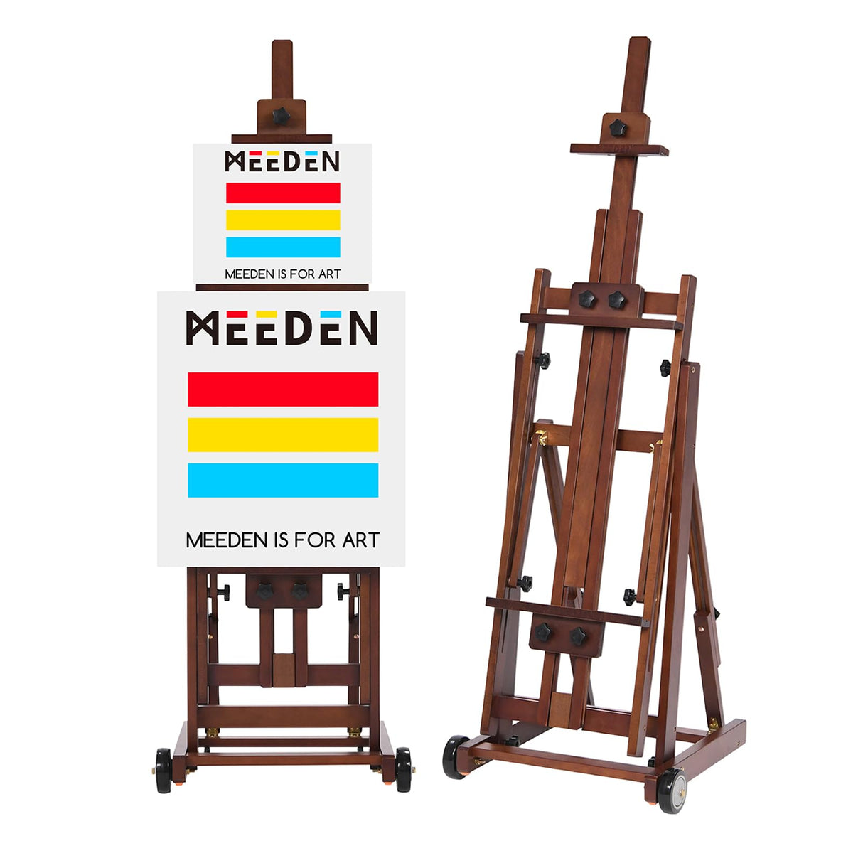 MEEDEN Studio H-Frame Easel -Adjustable Beech Wood Studio Art Easel, Painting Floor Easel Stand, Movable and Tilting Flat Available, Holds Canvas Art MEEDEN