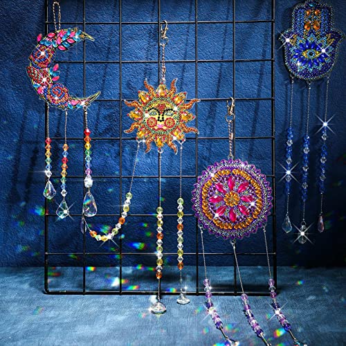 4 Pieces Diamond Painting Suncatcher Kits for Adults, Wind Chime Kits for  Kids Diamond Art Mandala Special Shapes Gem Paint by Number for Garden Home