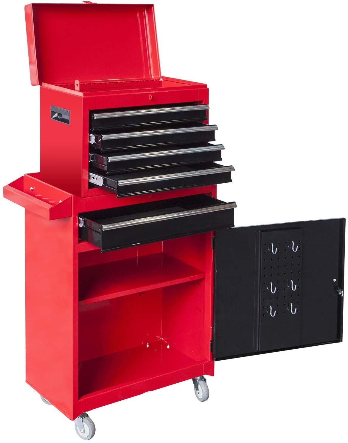 BIG RED ATBT1204R-RB Torin Rolling Garage Workshop Tool Organizer: Detachable 4 Drawer Tool Chest with Large Storage Cabinet and Adjustable Shelf, BIG RED