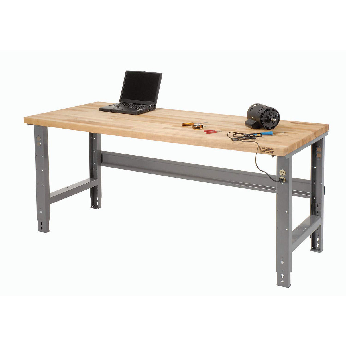 Global Industrial Adjustable Height Maple Butcher Block Square Edge Work Bench, 60" W X 30" D, 1 3/4" Top Global Industrial
