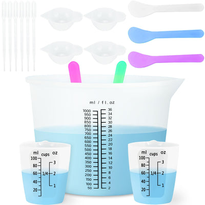 Creahaus 1000ML Large Silicone Measuring Cups for Resin, Easy to Read 36oz Silicone Mixing Bowl with 100ML Silicone Resin Mixing Cup, Easy Clean