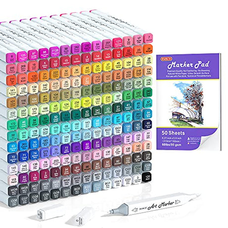 Shuttle Art 205 Colors Dual Tip Alcohol Markers, 204 Colors Permanent Marker Plus 1 Blender 1 Marker Pad 1 Case and Color Chart for Kids Adult Artist Shuttle Art