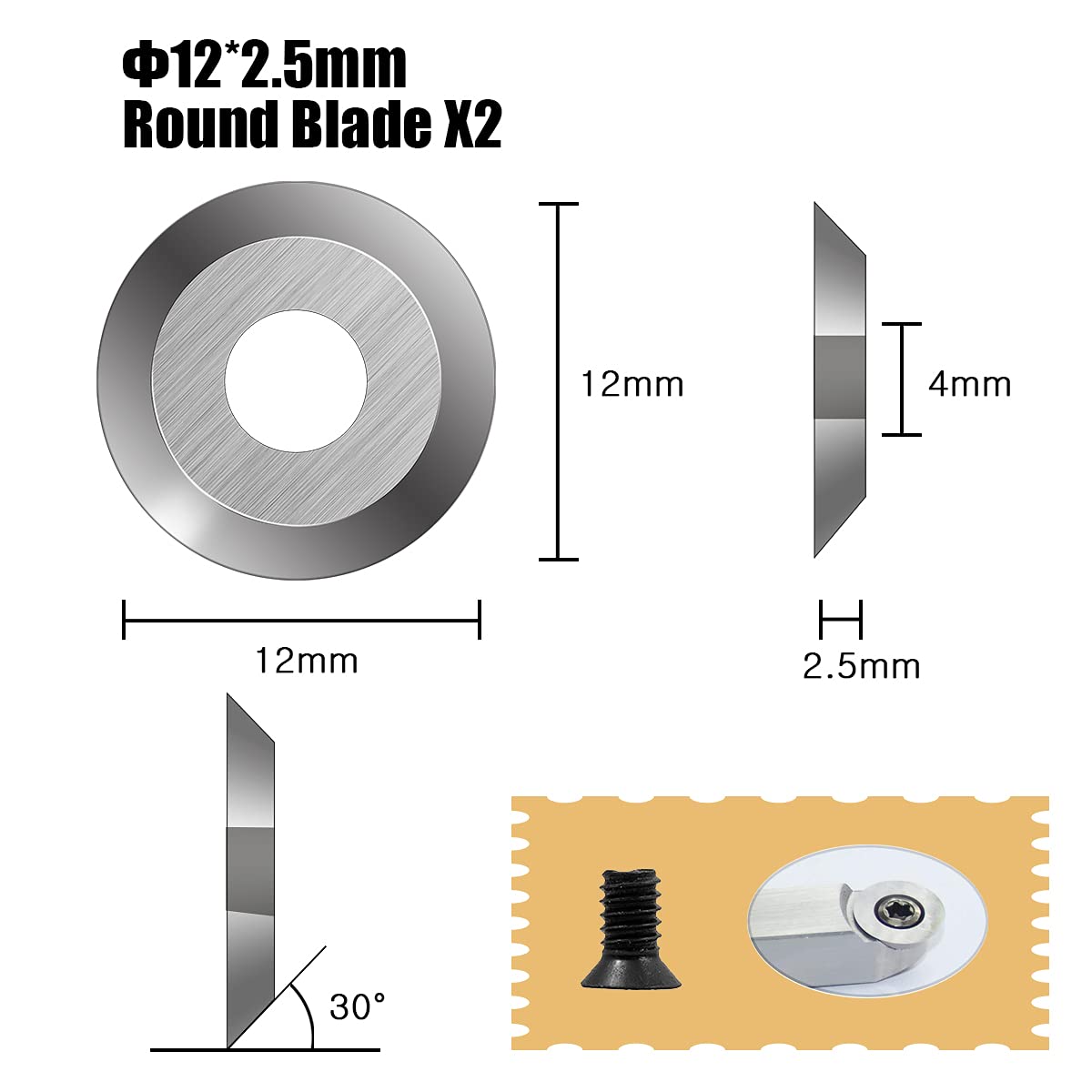 Aogbra 8Pcs Tungsten Carbide Cutters Inserts Set for Wood Lathe Turning Tools(Include 11mm Square with Radius,12mm and 8.9mm Round,30x10mm Diamond - WoodArtSupply