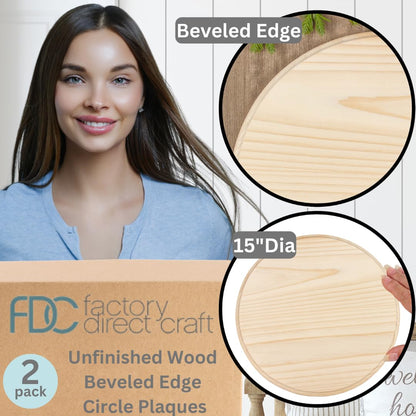 Factory Direct Craft Unfinished Wood Beveled Edge Circle Plaques Set of 2 - Blank Wooden Circle Signs for DIY Crafts and Projects (15 Inches - WoodArtSupply