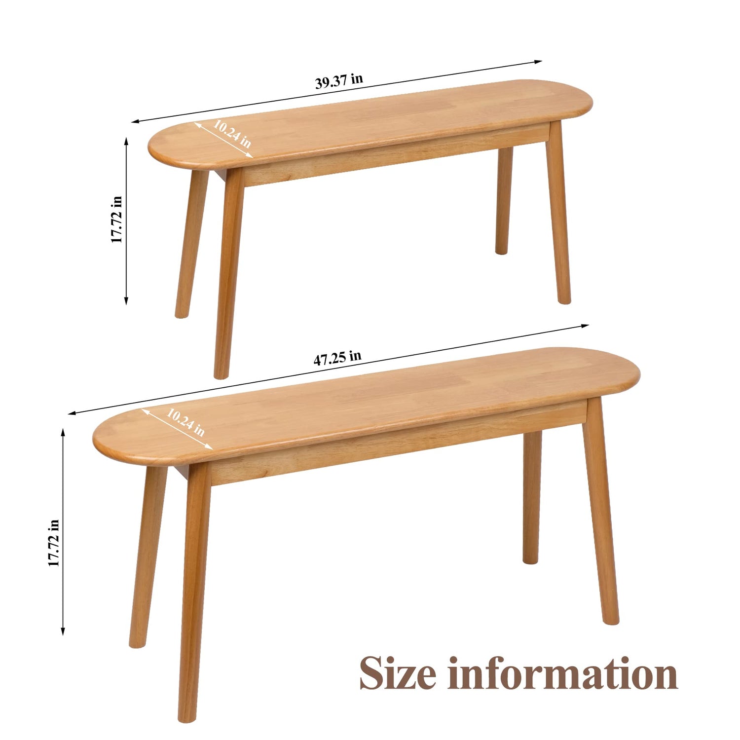 Cttasty Entryway Bench, Solid Wood Dining Bench, Midcentury End of Bed Bench w/Rounded Corner, Outdoor Bench w/Robust Construction, Bedroom Bench, Cttasty
