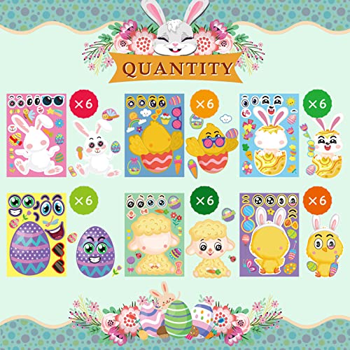 36 Sheet Easter Stickers for Kids,Easter Basket Stuffers,Make a Face Easter Stickers with Easter Animal Egg Themed,Make Your Own Stickers,Easter DUJAA