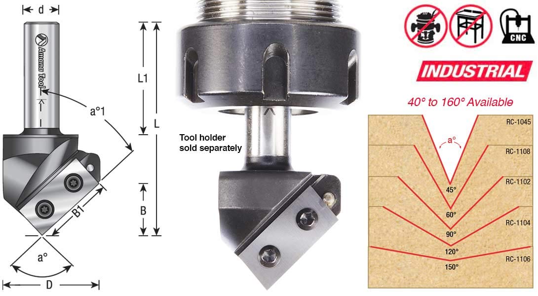 Amana Tool RC-1142-M CNC Insert V-Groove 90 Deg x 20mm CH x 6mm Inch SHK Router Bit - WoodArtSupply