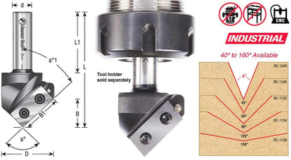 Amana Tool RC-1142-M CNC Insert V-Groove 90 Deg x 20mm CH x 6mm Inch SHK Router Bit - WoodArtSupply