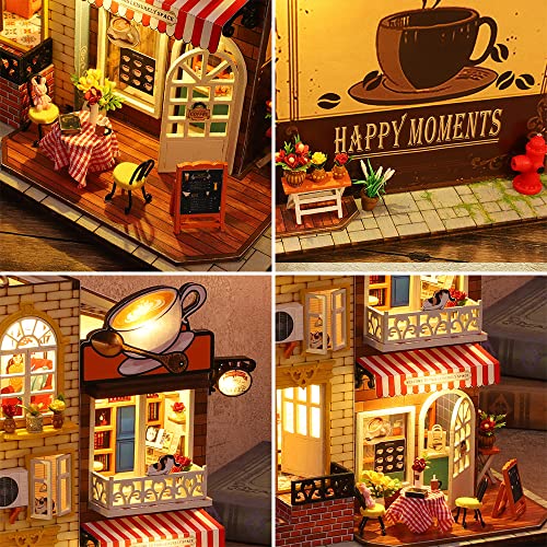 Roroom DIY Miniature and Furniture Dollhouse Kit,Mini 3D Wooden Doll House Craft Model with Dust Proof Cover and Music Movement,Creative Room Idea Roroom