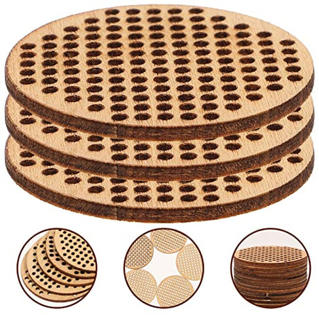 Amosfun 20pcs Circle Wooden Hanging Tags Round Blank Hole Paved Cross Stitch Ornament Crafts for DIY Engraving Amosfun