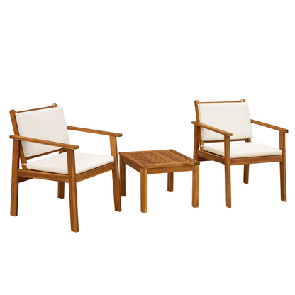Flamaker Patio Chairs 3 Piece Acacia Wood Patio Furniture with Coffee Table & Cushions Outdoor Conversation Set Balcony Chairs for Porch, Deck,