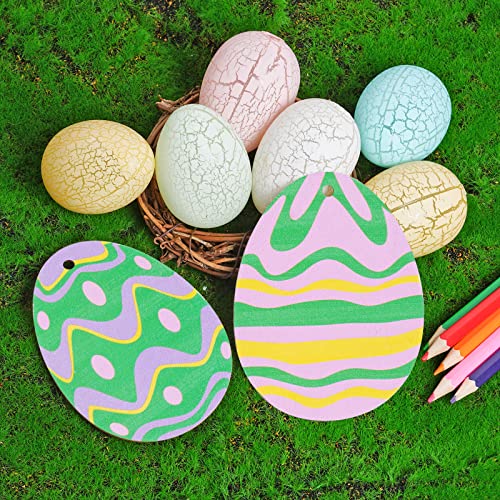 Yookat 50 Pieces Easter Egg Wooden Cutout Unfinished Wood Easter Egg Ornaments Egg Wood DIY Crafts Cutouts Easter Egg Unfinished Wood Slices for Yookat