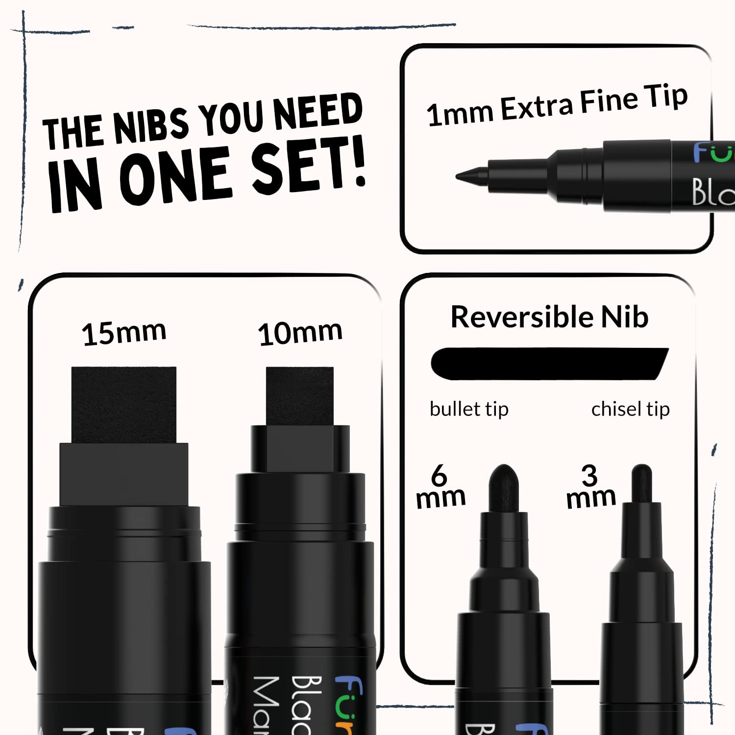 Funcils Acrylic Bundle - 5 White and Black Acrylic Paint Pens Funcils