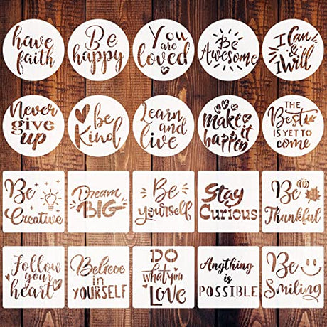 3 Inch Inspirational Word Stencils, 20 PCS Motivational Stencils Reusable Mylar Template Inspirational Quotes Stencils for Painting on Wood Wall Home Doflyok