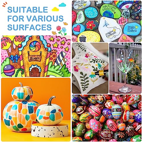 24 Colors Acrylic Paint Pens, Dual Tip Acrylic Paint Markers with Brush Tip and Fine Tip, Acrylic Pens for Rock Painting, Wood, Canvas, Stone, Glass, TANMIT