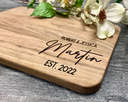 Engraved Cutting Board with Handle, Newly Wed Gifts, Charcuterie Board Personalized Serving Board Personalized Cheese Board Engagement Gifts