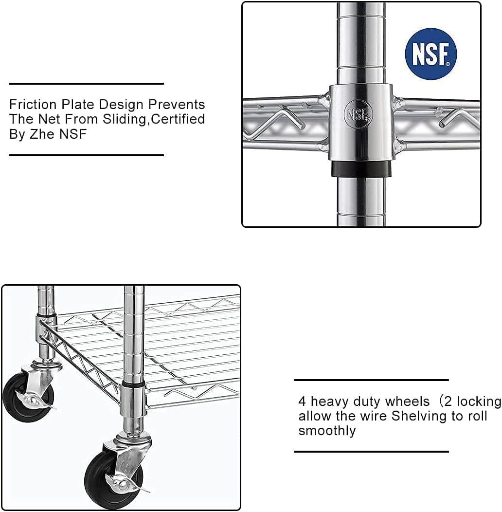 TYNB, Metal Storage Rack 6000 Lbs Capacity, 6 Tier Metal Shelf with Wheels 48In L×18In W×76In H NSF Height Adjustable Movable Heavy Duty Wire