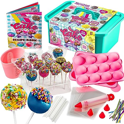 GirlZone Cake Pop Craze Kit, Kids Baking Set for Kids Ages 10-12 with Cake Pop Mold, Cake Pop Kit Stand, Cake Pop Gift Bags and Decorating Pen, GirlZone