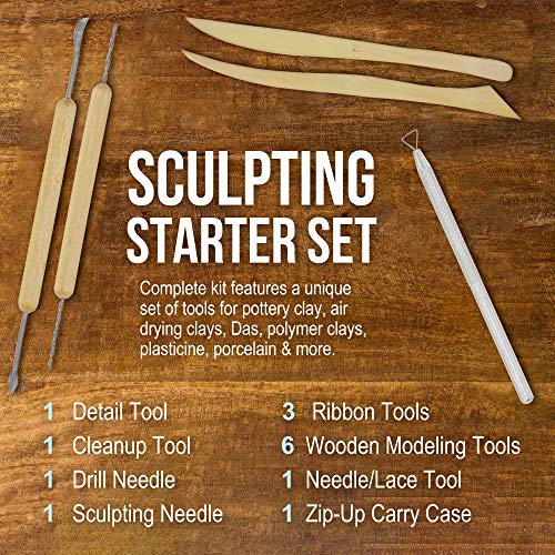 US Art Supply 14-Piece Pottery, Clay Sculpture & Ceramics Tool Set with Canvas Zippered Case US Art Supply