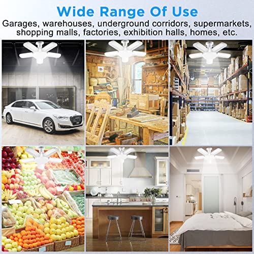 Kofarrten LED Garage Lights, 80W LED Garage Ceiling Lights with 5 Deformable Panels, 8000LM LED Shop Lights for Garage E26/E27 LED Light Bulbs for Kofarrten