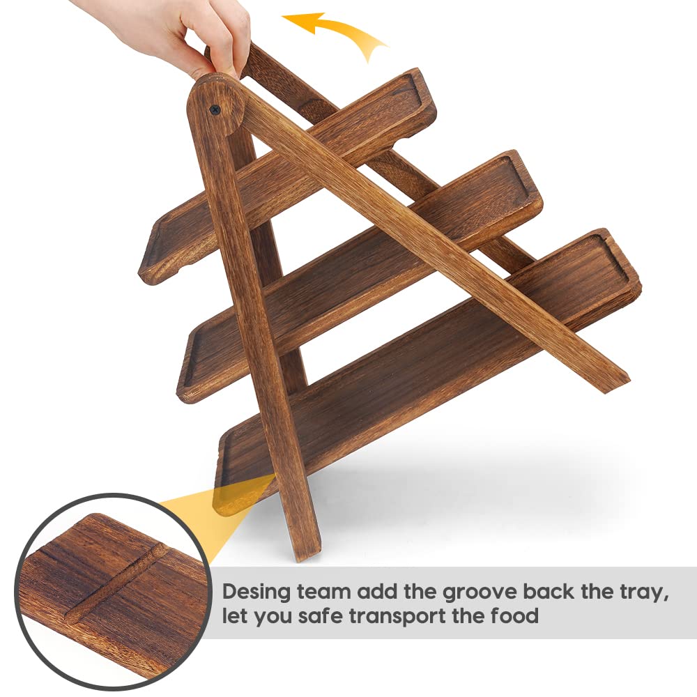 Manspdier Wood 3 Tier Serving Tray Three Tiered Cupcake Stand, Rectangle Serving Platter Wooden Farmhouse, Party Serving Brown Decorative Tray Decor Manspdier