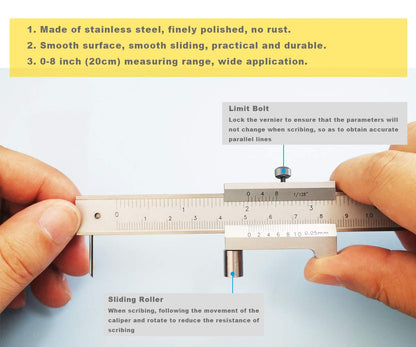 ZLKSKER Parallel Crossed Caliper 0-20cm (0-8 inch) with 2 Carbide Scriber/Needle, Stainless Steel Vernier Calipers, Marking Gauge, Marking Tool - WoodArtSupply