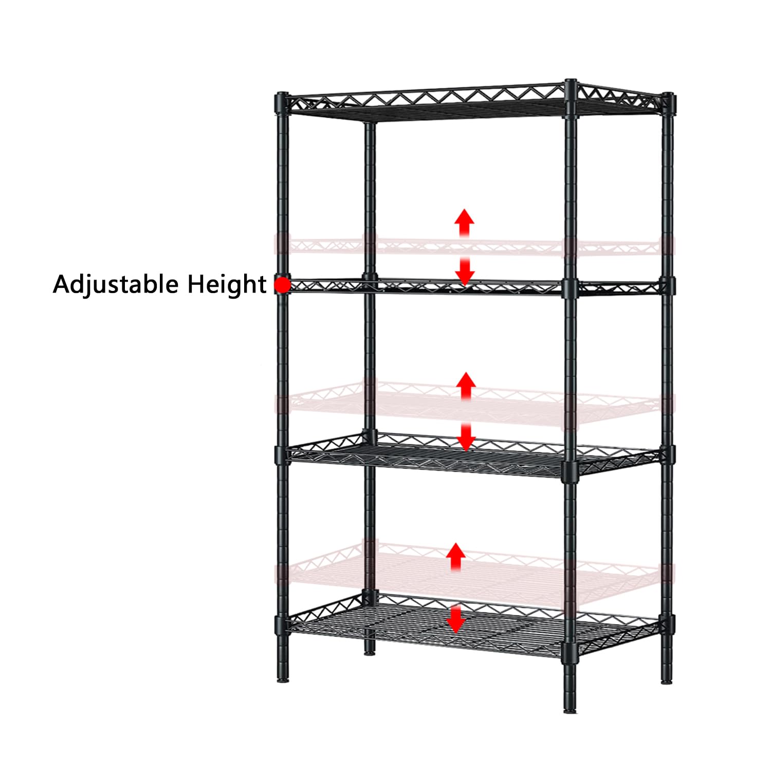 Txxplv 4 Tier Storage Shelves Wire Shelving Rack Unit, Adjustable Metal Rack for Storage Kitchen Laundry Storage Rack (Black) - WoodArtSupply