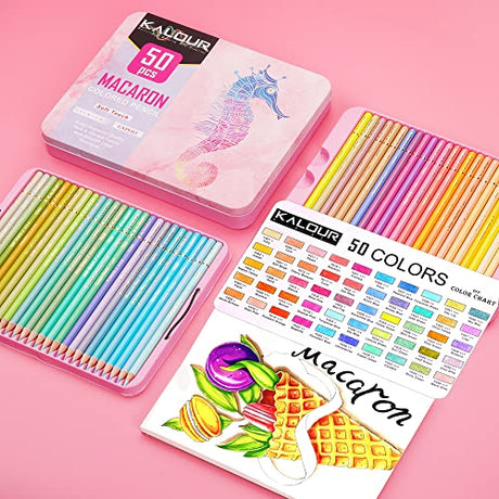KALOUR Macaron Pastel Colored Pencils,Set of 50 Colors,Artists Soft Core,Ideal for Drawing Sketching Shading,Coloring Pencils for Adults Kids KALOUR