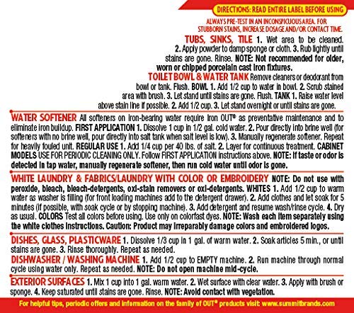 Iron OUT Powder Rust Stain Remover, Remove and Prevent Rust Stains in Bathrooms, Kitchens, Appliances, Laundry, and Outdoors, 1 Pound 12 Ounce Iron OUT