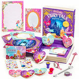 GirlZone Fairytale Writing Set, 45-Piece Fairy Stationery Kit with Paper Sheets, Cards, Stickers and Stampers in a Storybook Box, Magical Gift Idea GirlZone