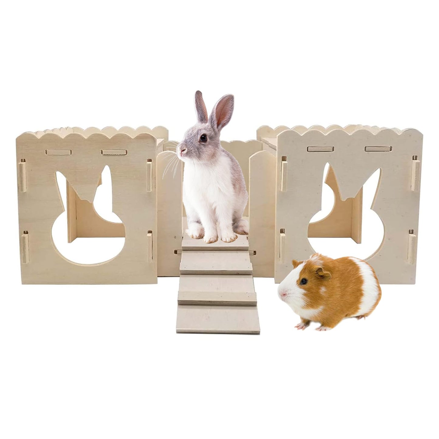 kathson Bunnyt Wooden Castle Guinea Pig Hideout Bunny Play House Detachable Hideaway Hut Small Animals Habitat for Dwarf Rabbit Guinea Pig Chinchilla - WoodArtSupply