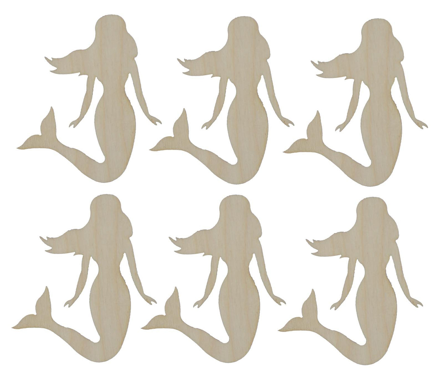 Mermaid Cut Outs Unfinished Wood Mini Mermaids 2.5" Inch 6 Pieces MER-06 C