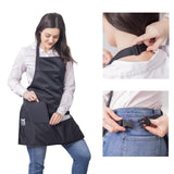 Black Full Length Clip-on Bib Apron with 5 Pockets and Zipper Pouch - Easy to Clean - Great for Servers, Cooking, Kitchen, Cleaning, Teacher, Arts & iServ