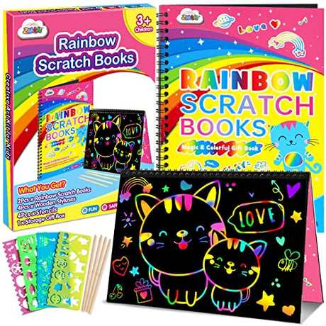 ZMLM Rainbow Scratch Notebooks for Kids: 2 Packs Art-Craft Scratch Off Notebooks Kits Magic DIY Paper Supplies Toy for 3 4 5 6 7 8 9 Years Old Girls ZMLM