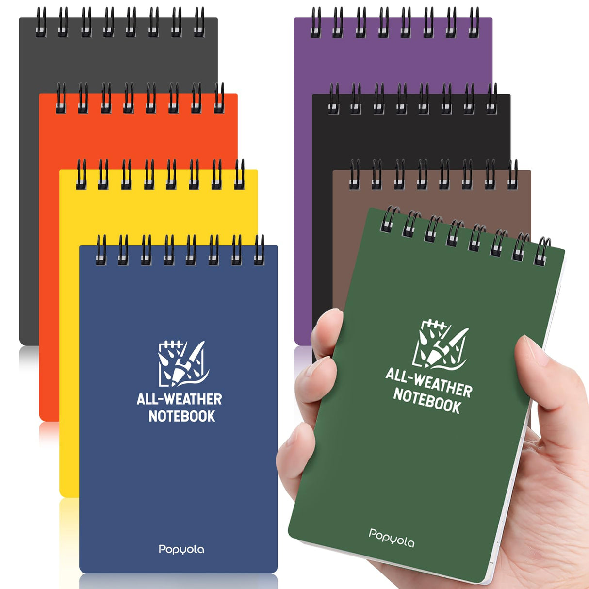 POPYOLA Waterproof Pocket Notebook, All Weather 3x5 Pocket Notepads with Lined Pages, Small Top Spiral Notebook Little Mini Memo Steno Note Pads for POPYOLA