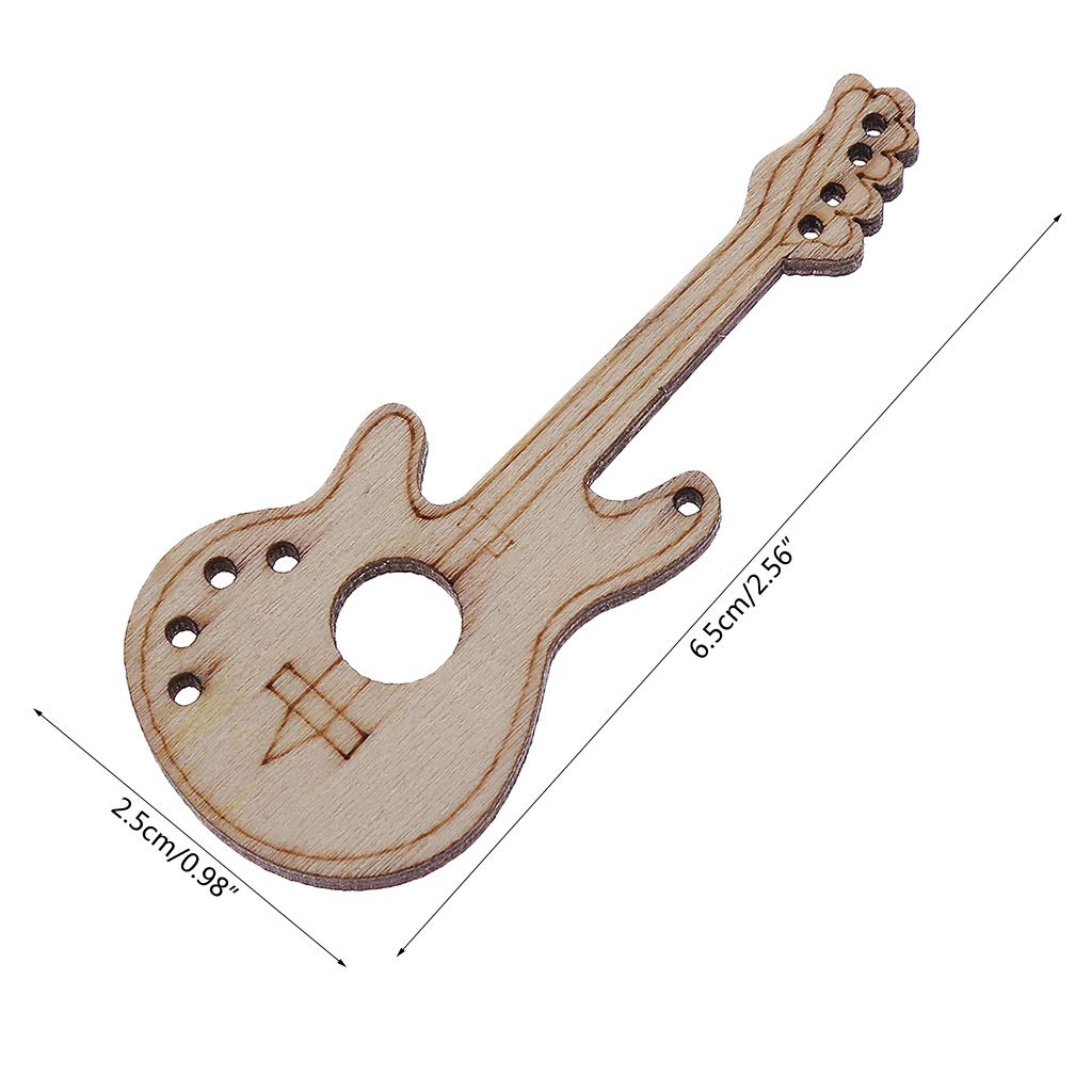 BUZHI 10pcs Guitar Shaped Wooden Embellishments,Wooden Cutouts Wood Ornament Natural Wood Pieces for Wedding, Christmas, Home Decoration BUZHI