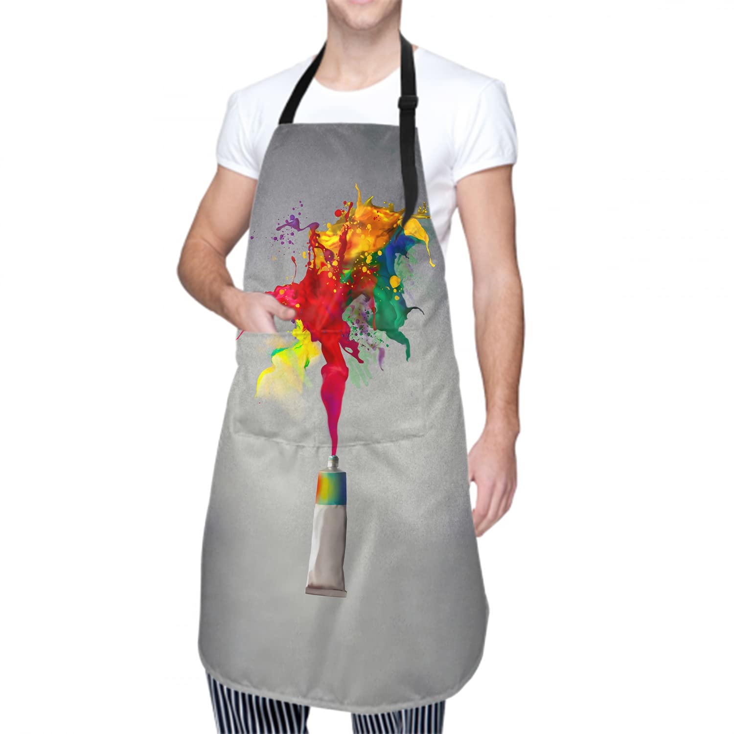 Granbey Colorful Artist Painting Apron For Women Men With 2 Pockets And Adjustable Neck Art Painter Aprons For Gifts - Home Garden Kitchen Oil - WoodArtSupply