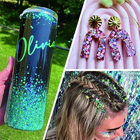Holographic Chunky Glitter, Set of 36 Colors Craft Glitter Sparkle Sequins, Cosmetic Glitter Flake for Epoxy Resin, Body, Face, Eye, Nail Arts, Slime LICOOL GLITTER