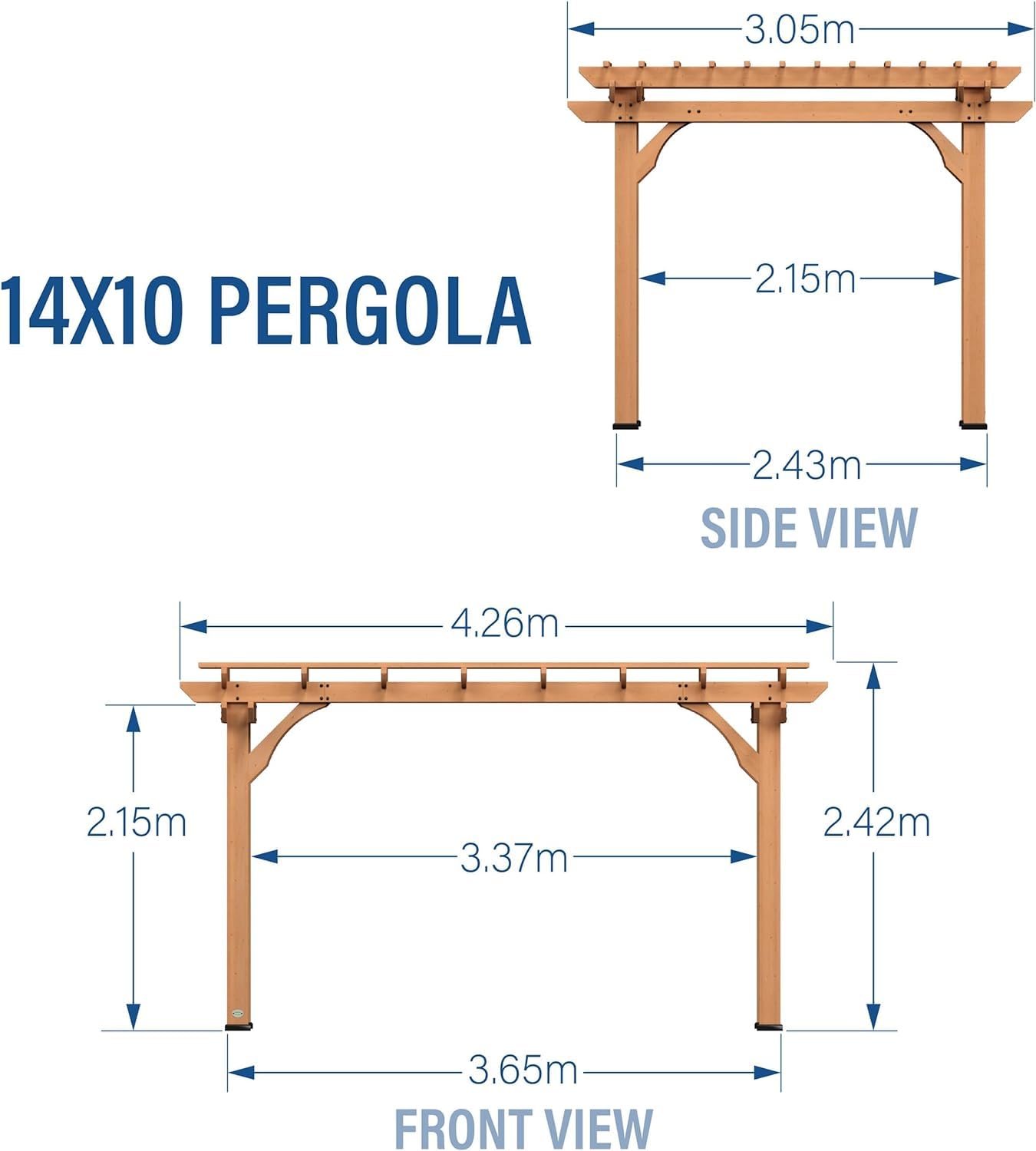 Backyard Discovery 14x10 ft All Cedar Wood Pergola, Durable, Quality Supported Structure, Snow and Wind Supported, Rot Resistant, Backyard, Deck,