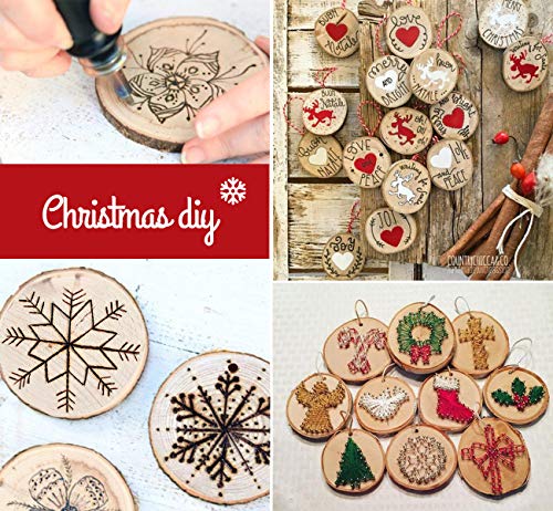 Natural Wood Slices 30Pcs 3.1''-3.5'' Unfinished Wood kit with Pre-drilled Hole, Wood Slices Ornaments for Christmas DIY Rustic Crafts Wooden Circles ilauke